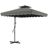 Outsunny 2.5m Square Double Top Garden Parasol Cantilever Umbrella with Ruffles, Dark Grey