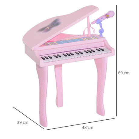 HOMCOM 37 Keys Kids Mini Electronic Keyboard Children Grand Piano with Stool Microphone Light Musical Instrument Educational Game Toy Set (Pink)