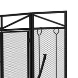 HOMCOM 3 Panel Folding Fire Guard Screen with Fireplace Tool Sets and Front Doors, Freestanding Fire Screen Spark Guard with Feet for Open Fire, Log Burner, Fireplace, 122 x77 cm, Black