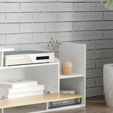 HOMCOM TV Cabinet with Wall Shelf for Wall-Mounted 65" TVs or Standing 40" TVs - White and Natural