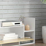 HOMCOM TV Cabinet with Wall Shelf for Wall-Mounted 65" TVs or Standing 40" TVs - White and Natural