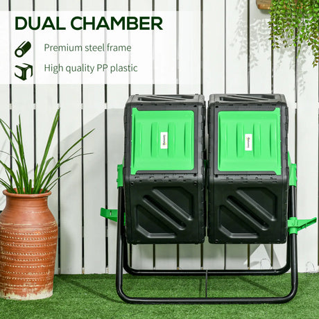 Outsunny 130L Double Chamber Composter - Black