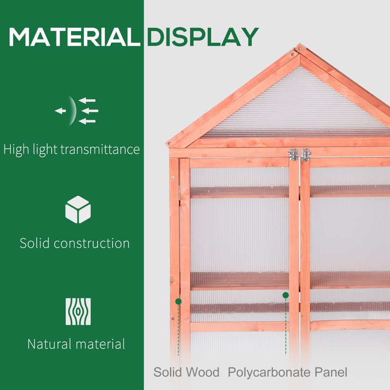 Outsunny Garden Cold Frame Polycarbonate Greenhouse with Adjustable Shelves, Double Doors, Openable Top Covers, Grow House for Flower Vegetable Plants, 80 x 47 x 138cm, Orange