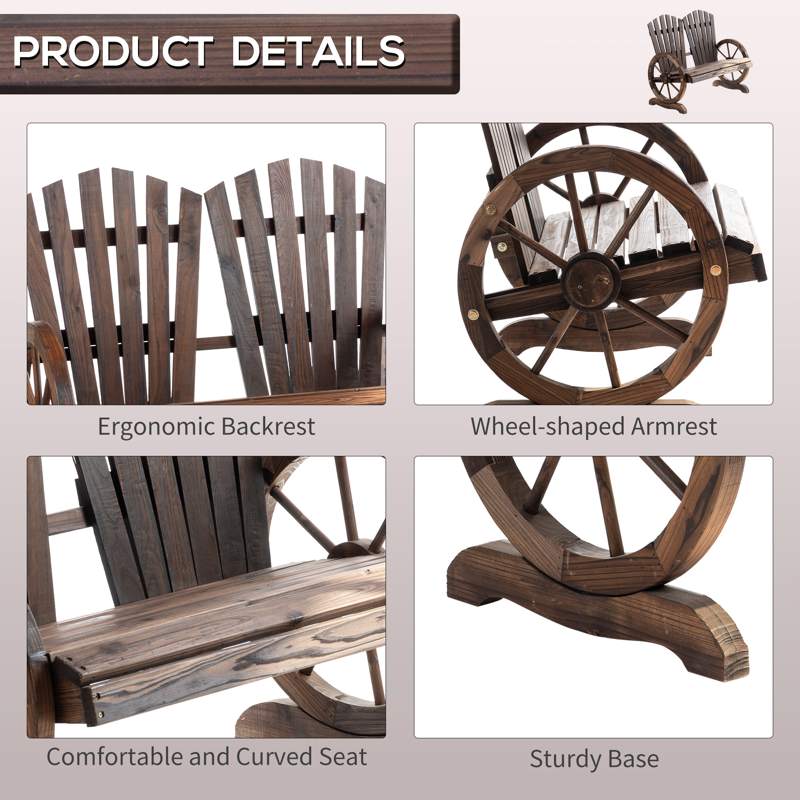 Outsunny Fir Logs Love Seats with Wheel-Shaped Armrests, Large Load-Bearing Chair, Natural Wood Grain