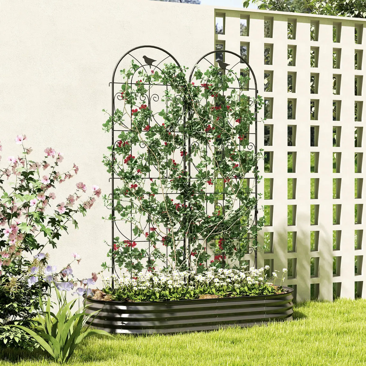 Outsunny Set of 2 Garden Trellis, Metal Fence Panels for Climbing Outdoor Plants, Flowers, 180 x 50cm