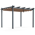 10 x 12 Feet Outdoor Aluminum Retractable Pergola Canopy Shelter Grape Trellis-Coffee