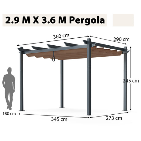 10 x 12 Feet Outdoor Aluminum Retractable Pergola Canopy Shelter Grape Trellis-Coffee