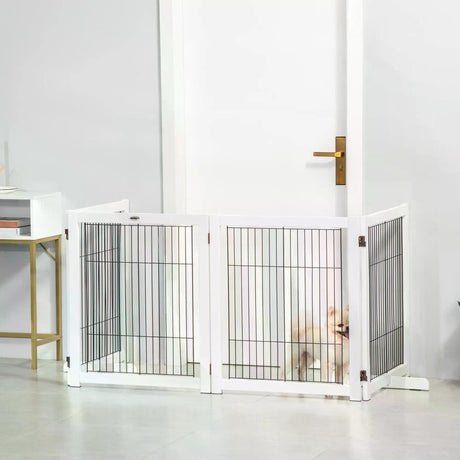 PawHut Freestanding Folding Pet Gate 4 Panels Dog Puppy Barrier with Support Feet