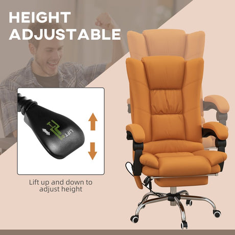 Vinsetto High Back Vibration Massage Office Chair, Heated Reclining PU Leather Computer Chair with 135° Reclining Back and Footrest, Black