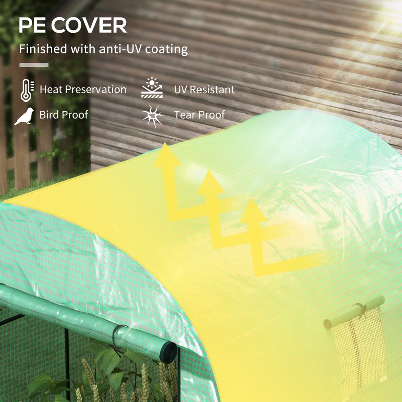 Outsunny Polytunnel Greenhouse Walk-in Grow House with UV-resistant PE Cover, Doors and Mesh Windows, 1.8 x 1.8 x 2m, Green