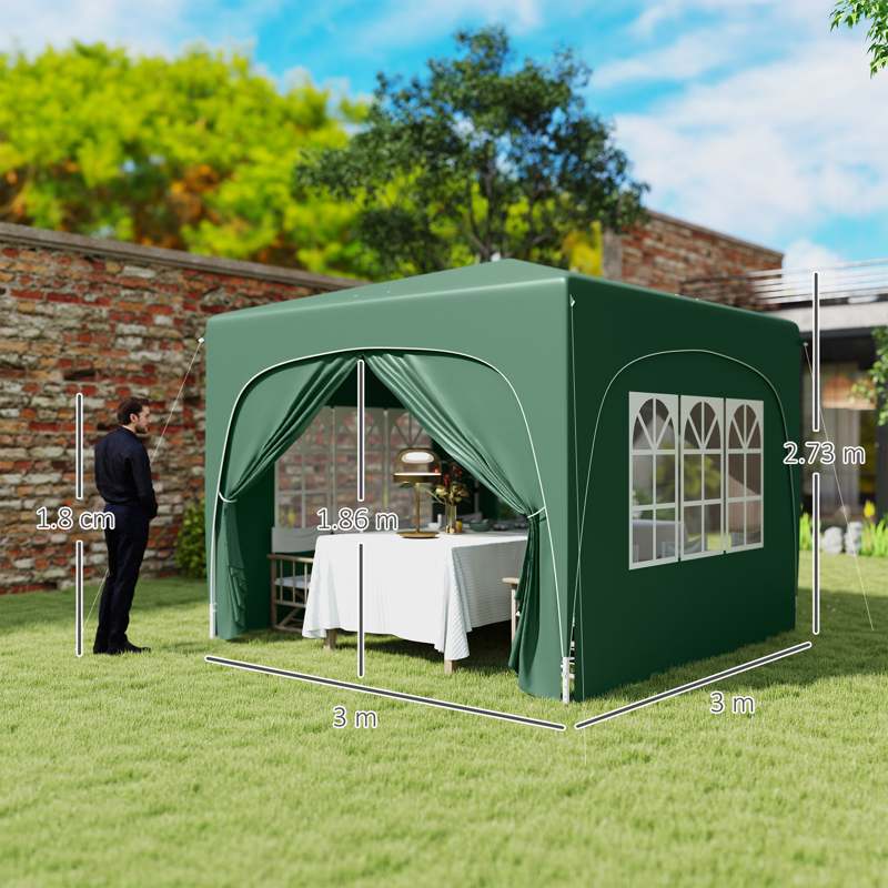 Outsunny 3 x 3m Pop-Up Gazebo Shelter, with Accessories - Dark Green