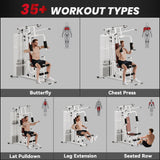 HOMCOM Multifunction Home Gym Weight Training Workout Station Fitness Strength Machine, White