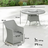 Outsunny Rattan Garden Dining Set with Turntable, Marble Effect Glass Round Garden Table and Chairs with Aluminium Frame, Grey