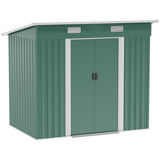 Outsunny 7 x 4ft Outdoor Storage Shed with Foundation Kit, Lean to Metal Garden Shed for Log, Rubbish Bin, Tool, Lawnmower, Bike, Patio and Lawn Use, Green