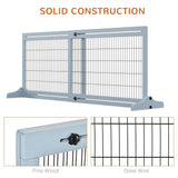 PawHut Freestanding Dog Gate, Foldable Pet Fence, Indoor Wood Barrier, Stair Gate with Support Feet, for Doorway, Hallway, Small and Medium Dogs, 69H x 104-183 cm, Blue-grey