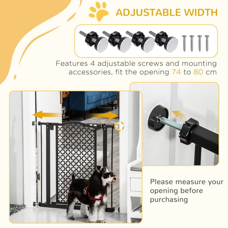 PawHut 74-80 cm Pressure Fit Safety Gate for Doorways and Staircases, Dog Gate, Pet Barrier for Hallways with Auto Close, Double Locking