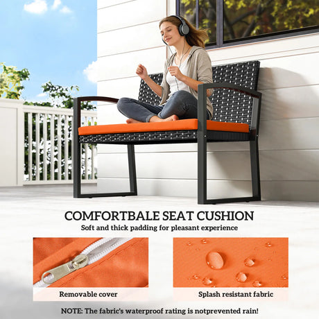 Outsunny Two-Seater Rattan Garden Bench - Orange