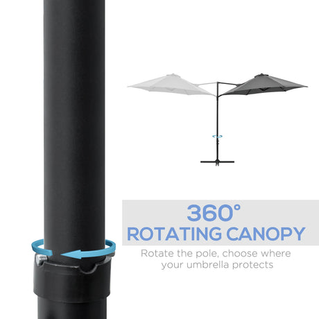 Outsunny 2.5M Garden Cantilever Parasol, Offset Roma Patio Umbrella Hanging Sun Shade Canopy Shelter with 360 Rotation and Cross Base, Dark Grey