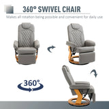 HOMCOM PU Recliner Chair with Footrest, Headrest, Round Wooden Base, Lounge Reading Armchair for Living Room, Bedroom and Office, Grey