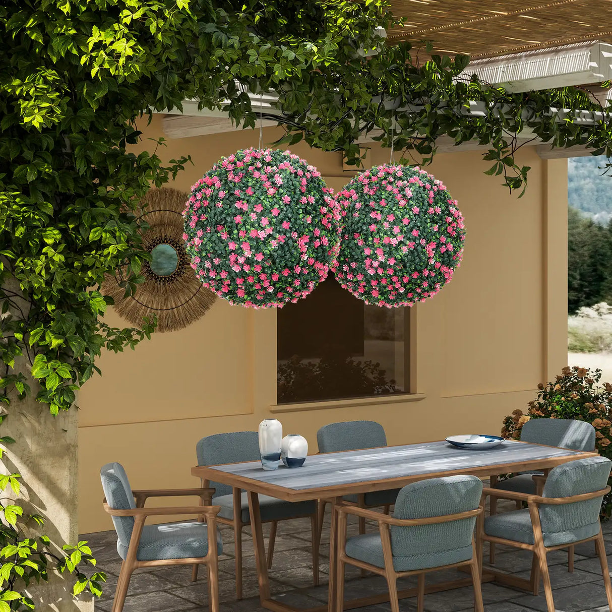 HOMCOM Set of Two Artificial Boxwood Balls Plants - Pink