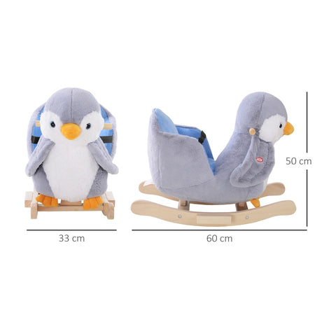 HOMCOM Children Kids Animal Rocking Horse Penguin Plush Musical Button 32 Songs Kid Rocker for 18+ Months