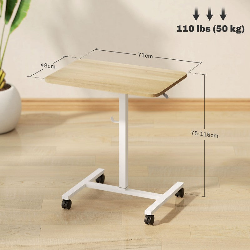 HOMCOM 75-115cm Manual Adjustable Sit-To-Stand Desk - White/Wood-Effect