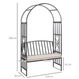 Outsunny Metal Frame Bench W/Arch, 114Lx60Wx206H cm-Grey