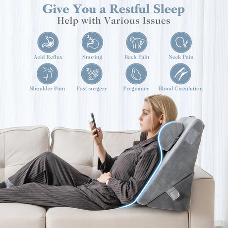 3 Piece Bed Wedge Pillow Set with Air Memory Foam