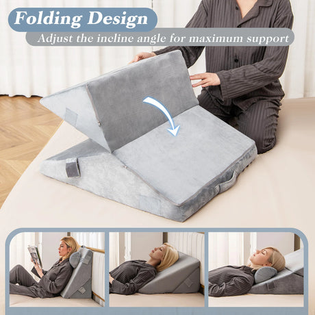 3 Piece Bed Wedge Pillow Set with Air Memory Foam