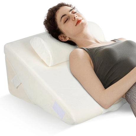 3 Pieces Bed Wedge Pillow Set with Air Memory Foam-Off-white