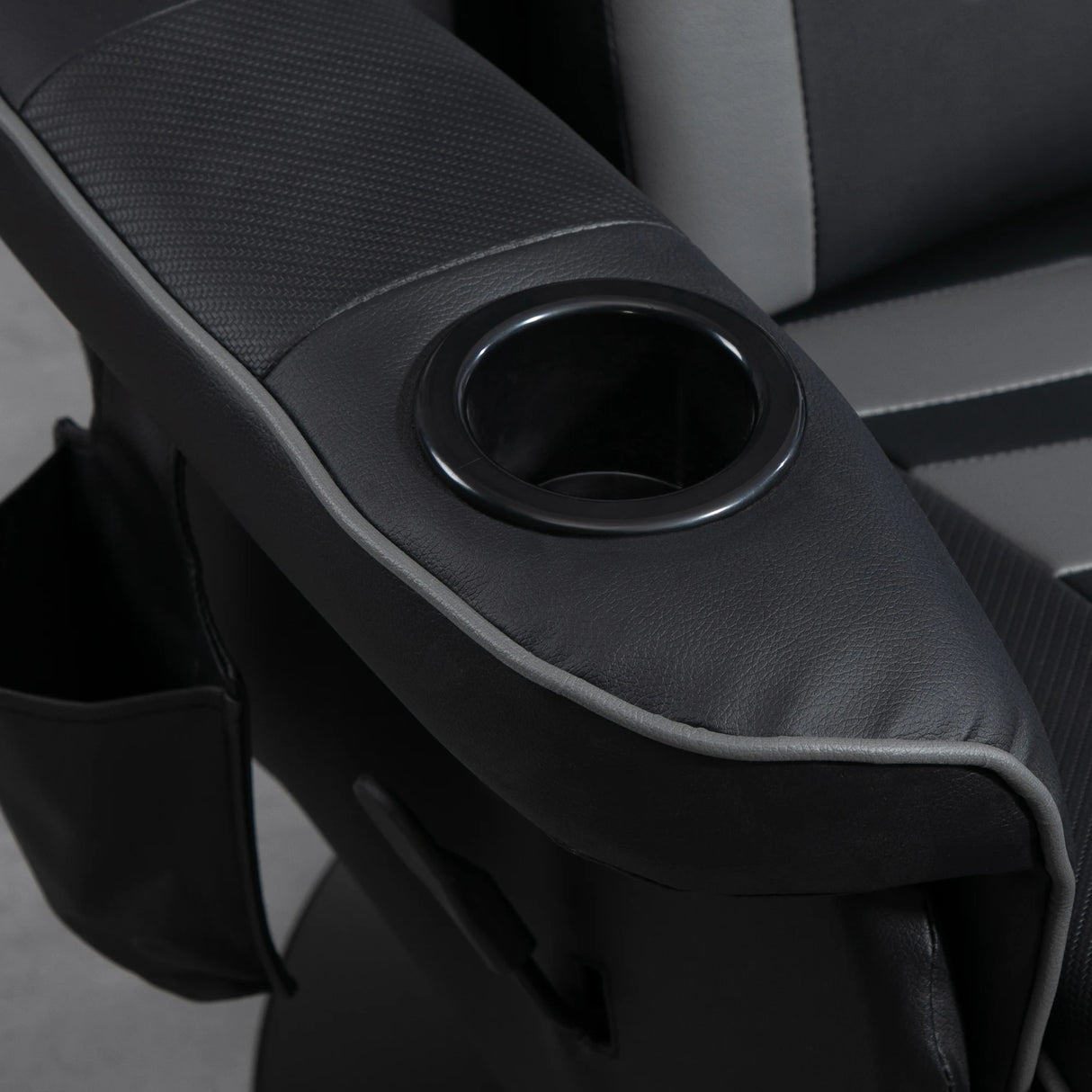 HOMCOM Massage Gaming Chair, Swivel Racing Video Gaming Recliner with Retractable Footrest, Headrest, Cup Holders and Side Pockets, Ergonomic High Back PU Leather Executive Desk Chair, Grey