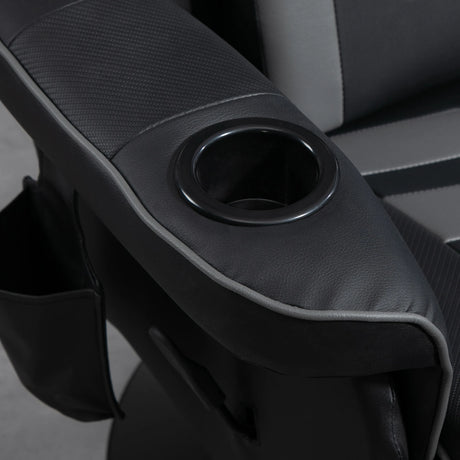 HOMCOM Massage Gaming Chair, Swivel Racing Video Gaming Recliner with Retractable Footrest, Headrest, Cup Holders and Side Pockets, Ergonomic High Back PU Leather Executive Desk Chair, Grey