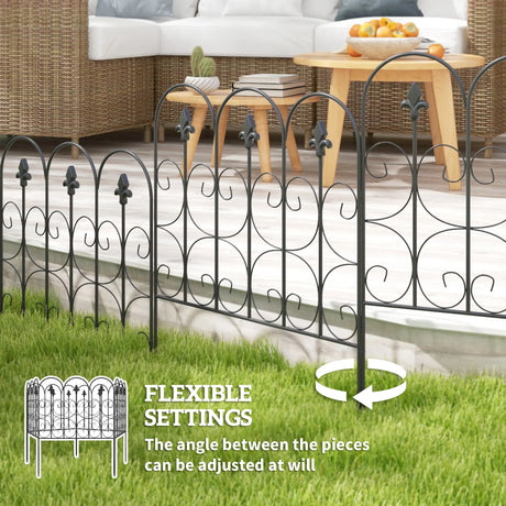 Outsunny Decorative Garden Fencing, 83cm (H) x 3m (L) 5PCs Outdoor Picket Fence Panels, Rustproof Metal Wire Landscape Flower Bed Border Edging Animal Barrier, Black