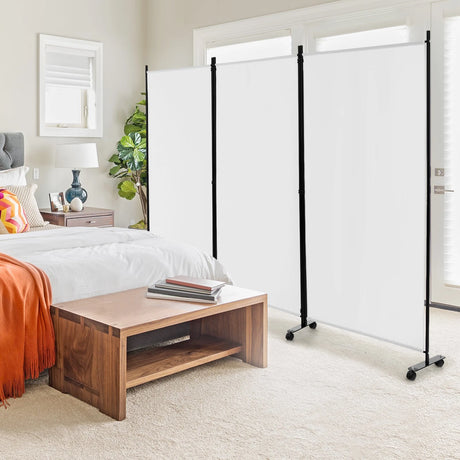 3-Panel Folding Room Divider with Wheels for Living Room Bedroom-White