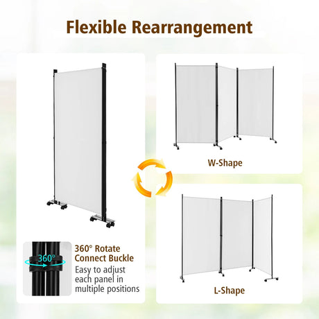 3-Panel Folding Room Divider with Wheels for Living Room Bedroom-White