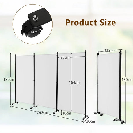 3-Panel Folding Room Divider with Wheels for Living Room Bedroom-White
