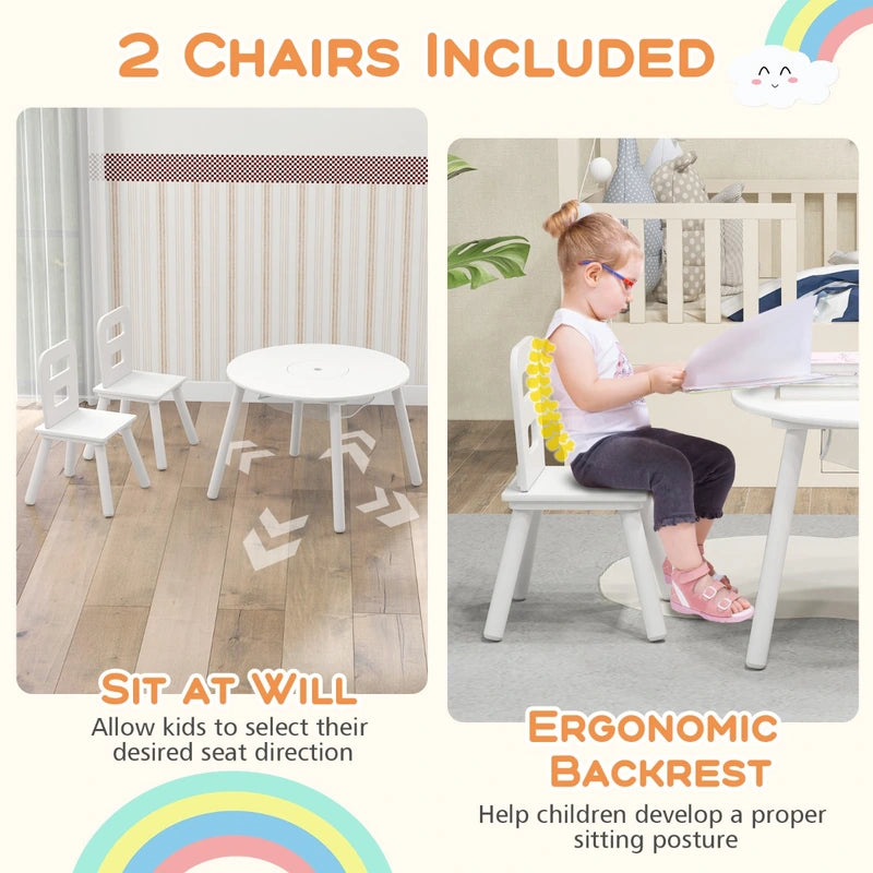 Children&#39;s table with 2 chairs 3 pcs. Children&#39;s seating group made of wood Children&#39;s furniture set stackable white