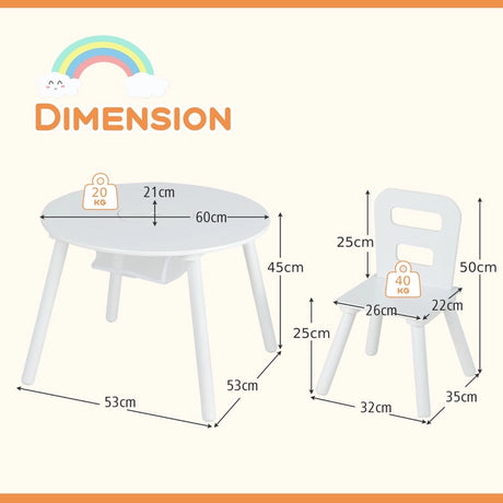 Children&#39;s table with 2 chairs 3 pcs. Children&#39;s seating group made of wood Children&#39;s furniture set stackable white