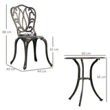 Outsunny 3 Piece Garden Bistro Set Aluminium Outdoor Furniture Set for 2 Patio Chairs and Table with Umbrella Hole Bronze Tone