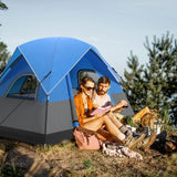 3-Person Outdoor Camping Tent with Removable Floor Mat-Black &amp; Blue