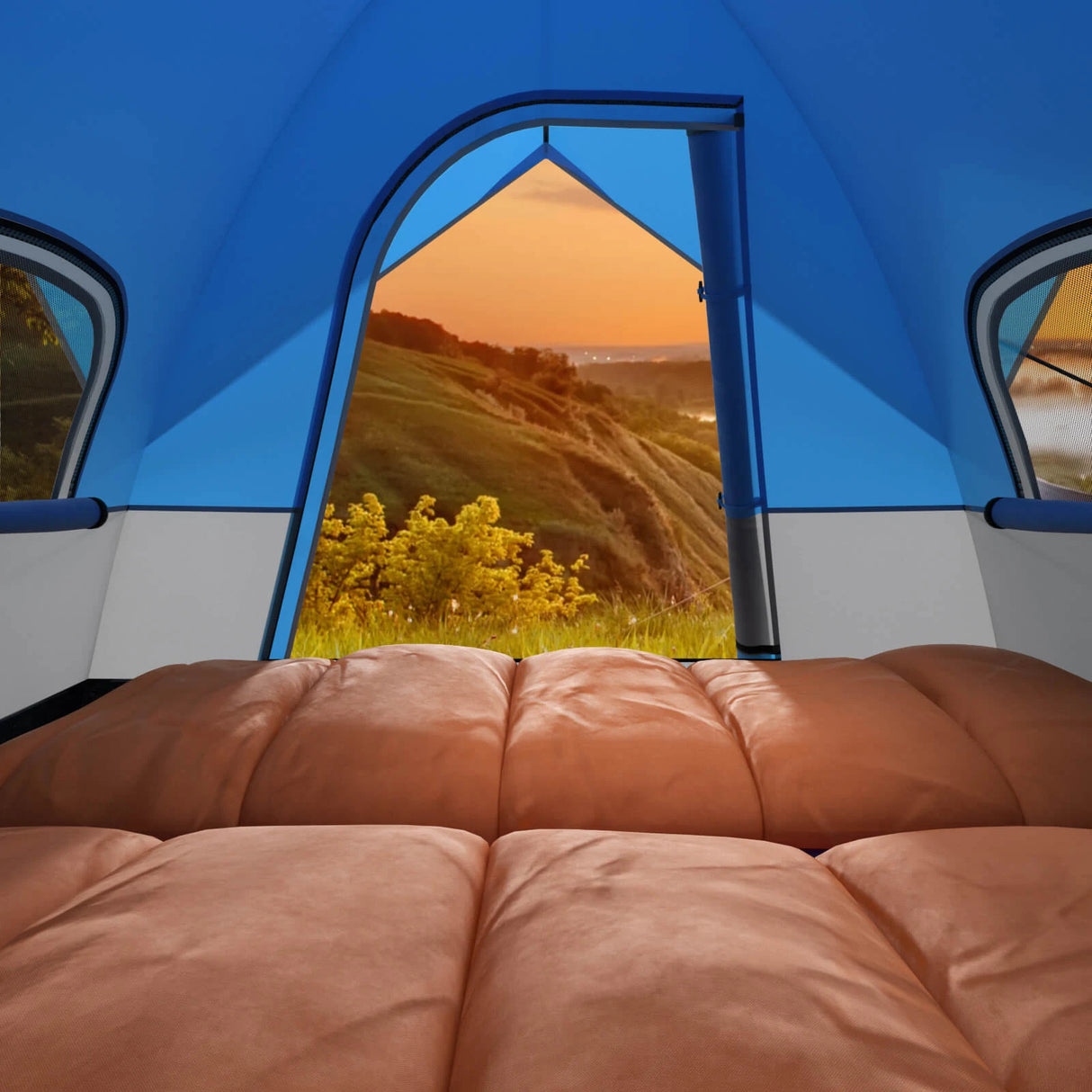 3-Person Outdoor Camping Tent with Removable Floor Mat-Black &amp; Blue
