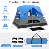 3-Person Outdoor Camping Tent with Removable Floor Mat-Black &amp; Blue