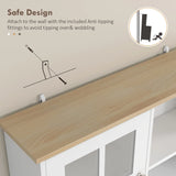 HOMCOM Freestanding Kitchen Cupboard, Storage Cabinet with Doors and Adjustable Shelves, Counter Top, Grid Glass Doors, 80L x 37W x 183H cm - White