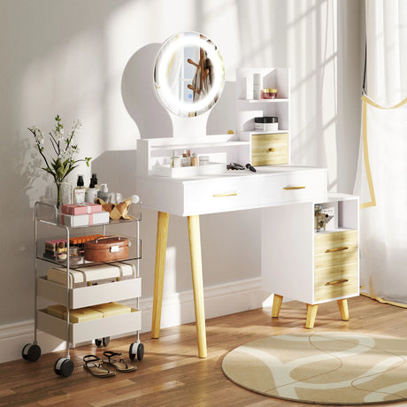 HOMCOM Elegant Dressing Table, with Storage - White