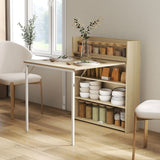 HOMCOM Kitchen Table, Folding Dining Table, with 4-Tier Shelves, Modern Drop-Leaf Table, Oak Wood Effect