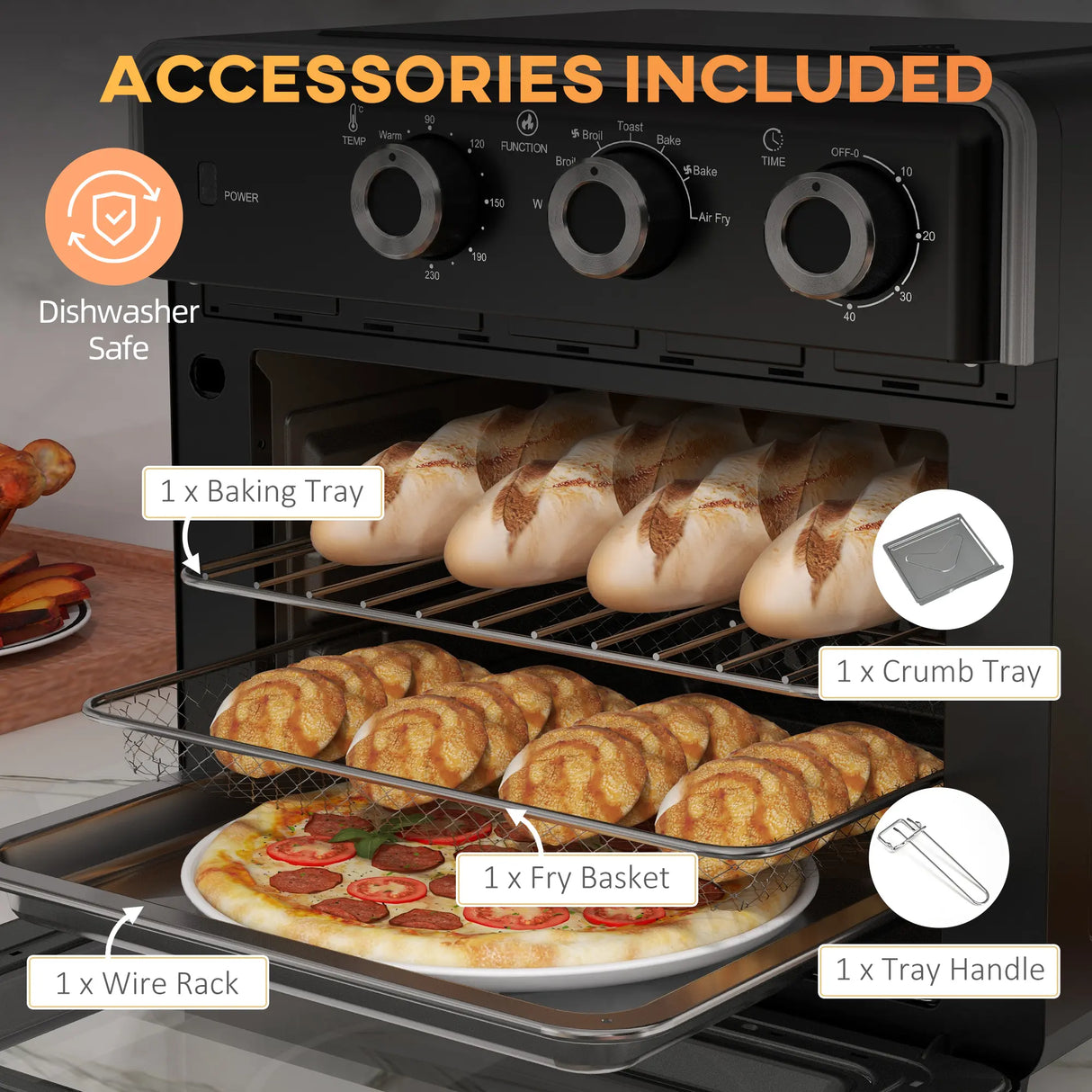 HOMCOM 20L 90-230 Mini Convection Oven, with Air Fry Function - Black