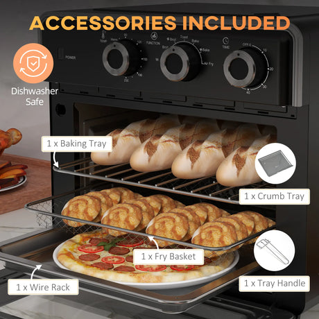 HOMCOM 20L 90-230 Mini Convection Oven, with Air Fry Function - Black