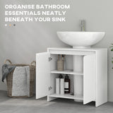 HOMCOM Under Sink Bathroom Cabinet, Freestanding Under Sink Cabinet with 2 Doors and Shelf for Basin without or with Pedestal, White