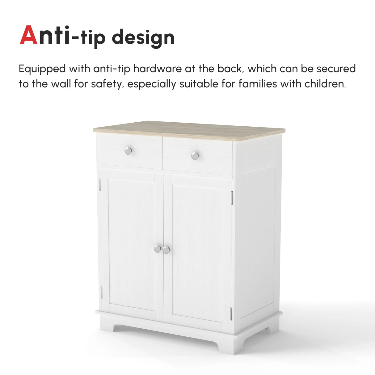 HOMCOM Kitchen Floor Cabinet Side Storage Cupboard Multi-use Sideboard Table with Solid Wood Top, Adjustable Shelf,Drawer for Dining Room, Living Room,Hallway