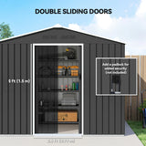 Outsunny 8 x 6ft Galvanised Steel Shed, with Double Door - Dark Grey